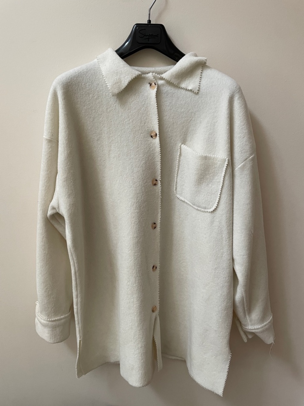 Vintage Cream Button-Up Fleece Shirt Jacket